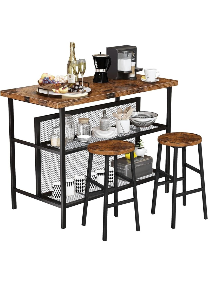 Royal Polar Kitchen Island with Seating  Storage Shelf  Wooden Island Table,Dining Table Set of 2 Industrial Counter Height Table with Storage - Image 4